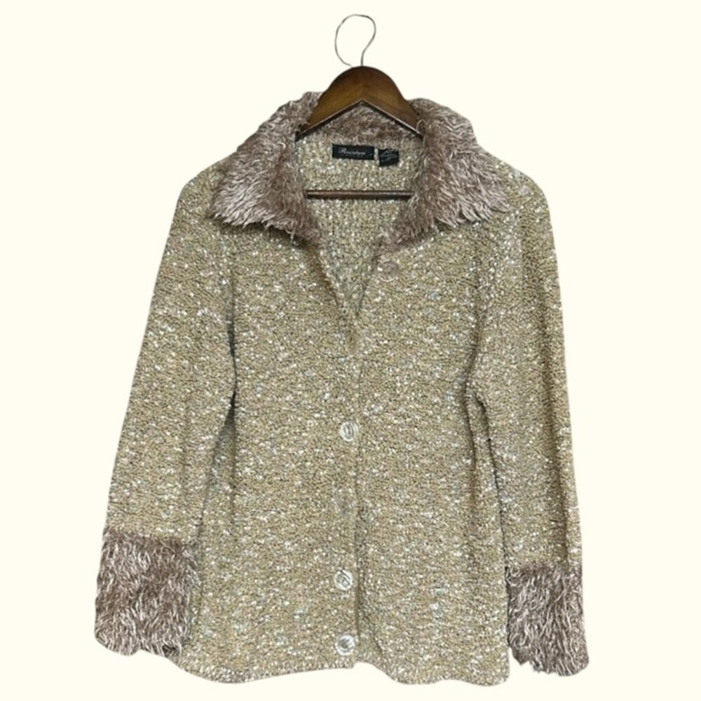 Rainbow Nubby Faux Fur Cardigan Neutral Size L